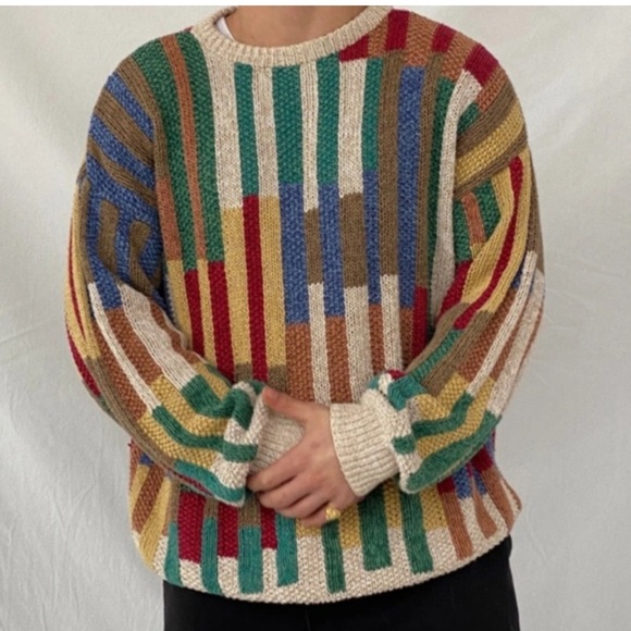 Vintage Other - Blake & Manley hand knitted Striped Crewneck Sweater Colorful Striped Sweater
